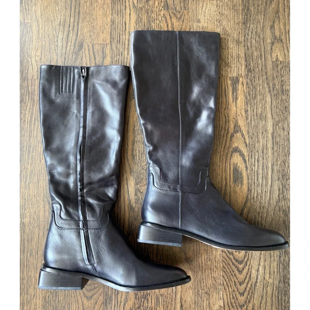 Dolce Vita Womens Black Leather Knee High Pointed Toe Block Heel Boots Size 6.5M